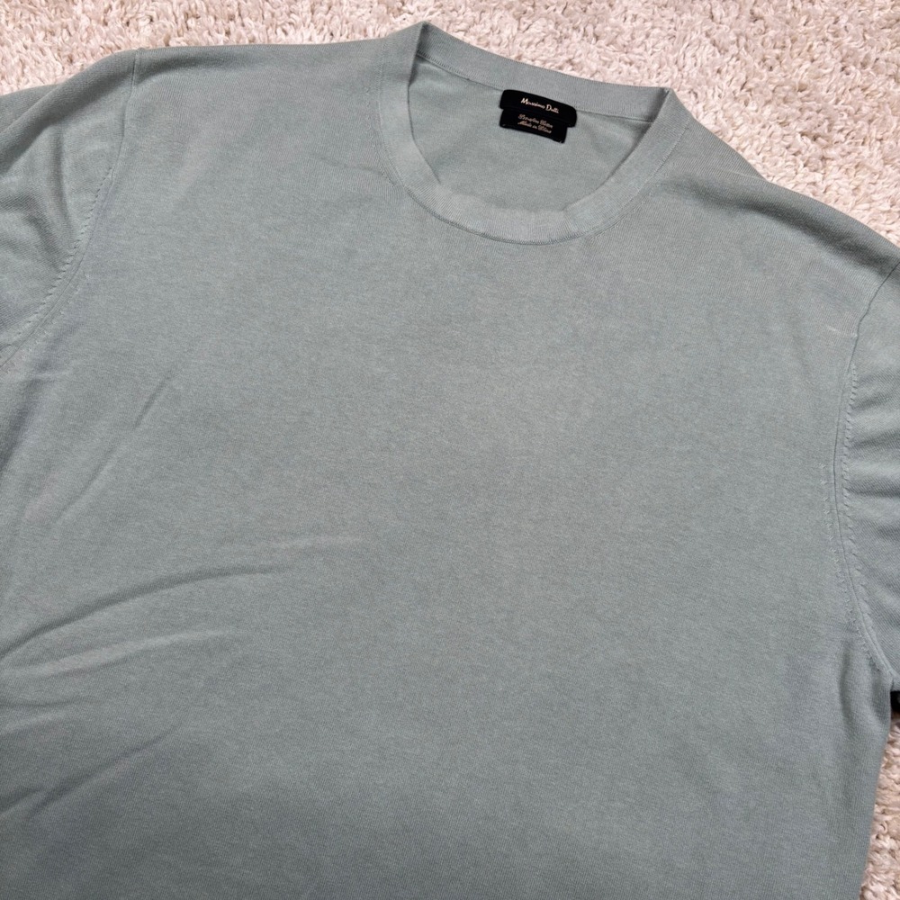 Massimo Dutti Knit T-Shirt Mens XL Sage Green Extra Fine Cotton Short Sleeve